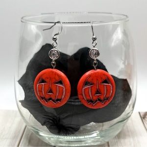 Stone Jack-o-Lantern Pumpkin Earrings
